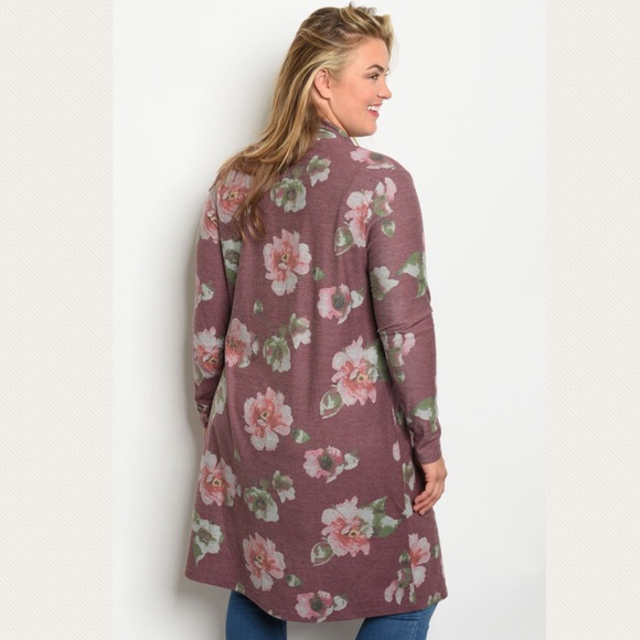 1X Plus size floral print open front cardigan kimono - Picture 3 of 3